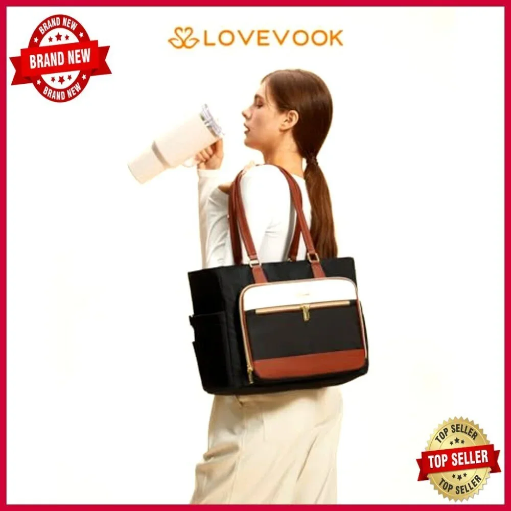Large Insulated Lunch Tote Bag with Laptop Sleeve 18 Pockets Work Bag